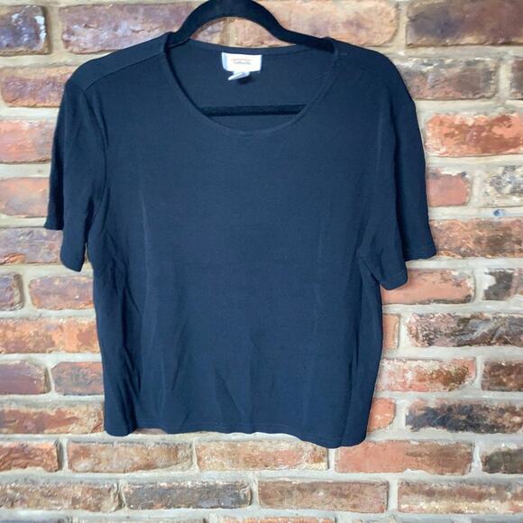 Talbots Solid Black Short Sleeve Blouse Women's Size Medium - Picture 1 of 4